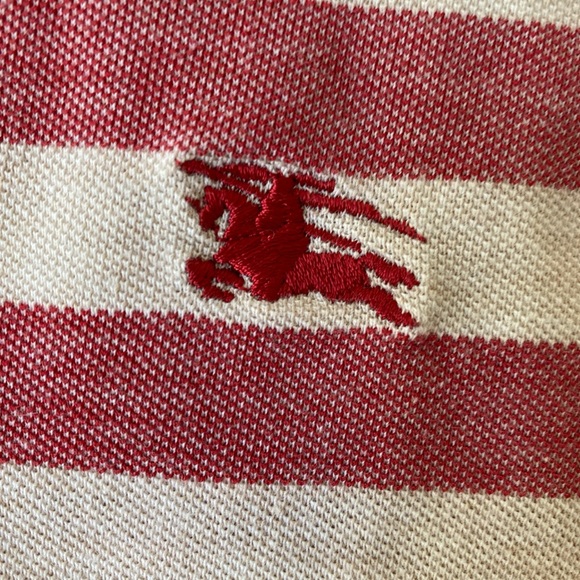 Authentic Burberry Men’s Red and White Striped Polo - Picture 3 of 5
